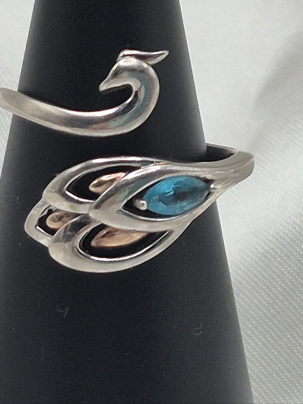 Sterling Silver Blue Marquise CZ Swirl Swan Wrap Ring.  Adjustable